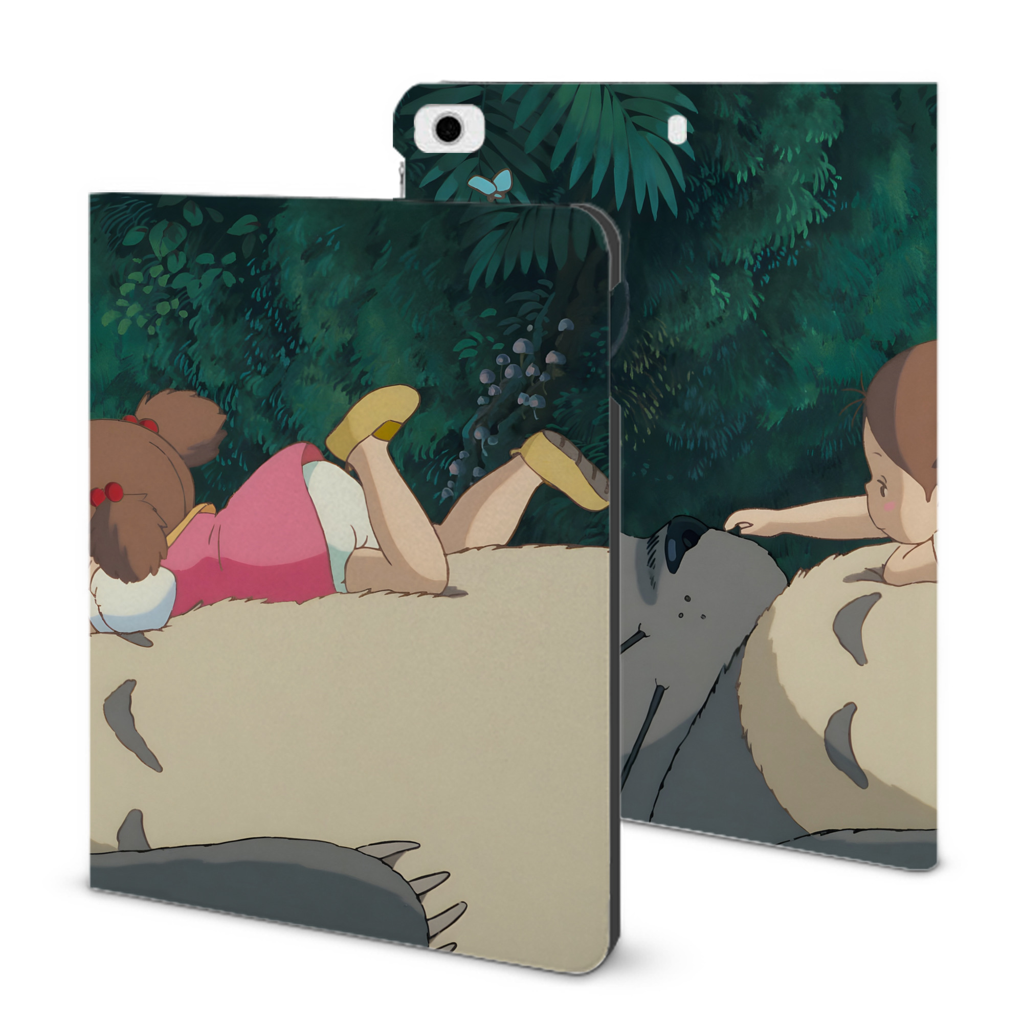 （画像用） となりのトトロ 草壁メイ 草壁サツキ My Neighbor Totoro Satsuki Kusakabe Mei Kusakabe IPad ケース ブック型 PUレザー TPU 耐衝撃 軽量 薄型 ペン収納なし 全面保護 IPad 各モデル対応